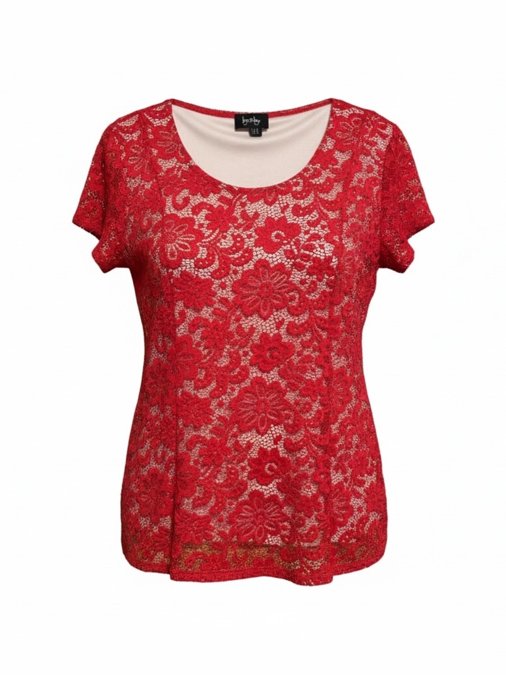 by & by Red Floral Lace Short-Sleeve Tee
